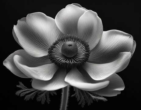 monochromatic floral still life a single anemone in black and white