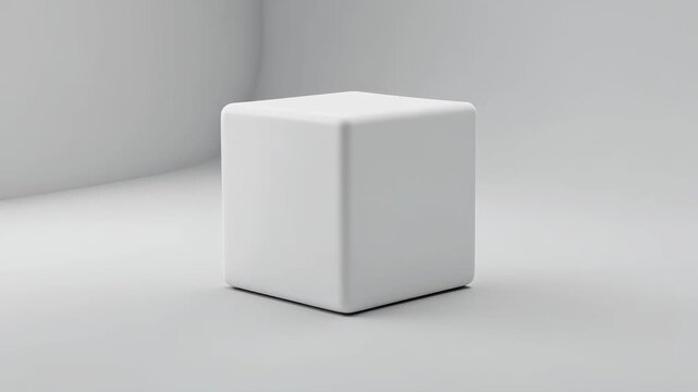 Minimal white smooth cube on clean light background modern design object shape geometry