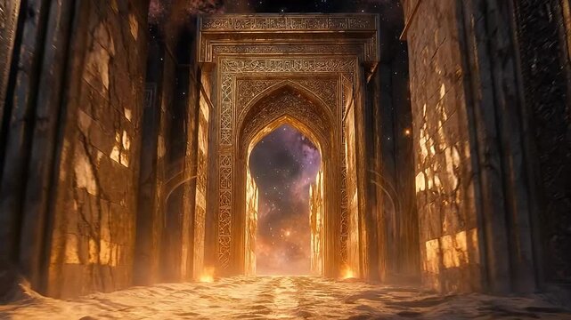 A magical portal to another world with starry sky in background