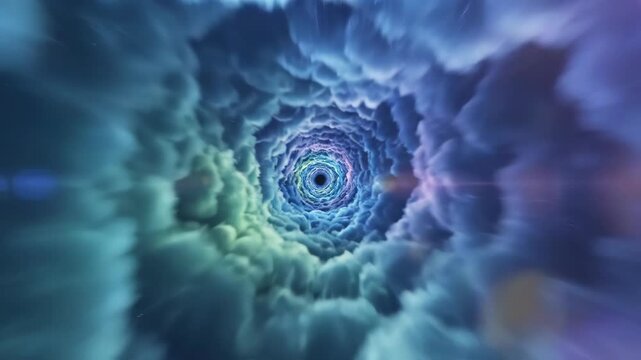 Vortex of colorful storm clouds swirling in the sky