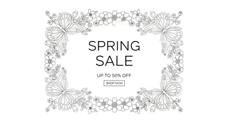 Spring Sale Border with Butterflies and Flowers, Up to 50% Off, Shop Now
