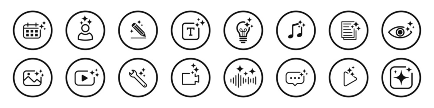 Collection of Generative AI logo icon with sparkle star with square button. concept of Artificial intelligence and Machine learning for app and web