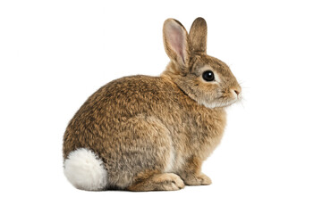 Obraz premium Brown rabbit sitting, looking sideways. Cute wild animal or pet studio shot with transparent background