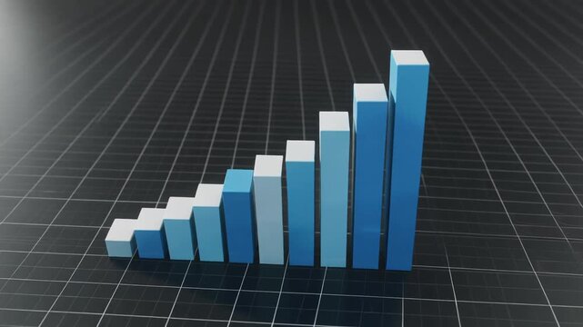 Bar chart growth sequence on grid background with panning motion in stock video footage