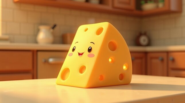 Lindo personaje de cu&ntilde;a de queso de dibujos animados en 3D con un cuerpo redondeado y rasgos delicados