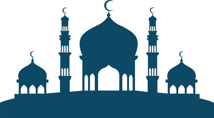 Silhouette of a majestic mosque with domes and minarets against a dark sky © Never Look Back