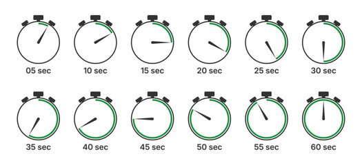Stopwatch timer icons showing time intervals from 5 to 60 seconds