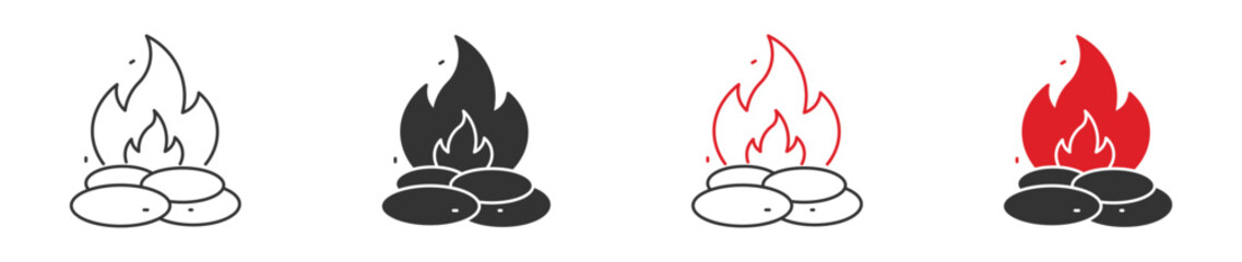 Campfire Icon. Fire Flame with Stones Symbol. Outdoor Camping and Bonfire Concept, Vector Illustration. © Habiba Anika