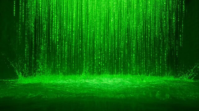 green digital rain effect on dark background with flowing code