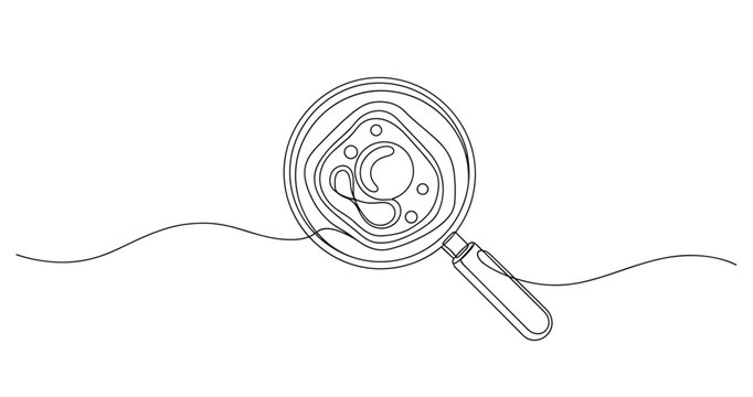 Continuous line drawing of a magnifying glass over a squid game guard mask. no editable stroke