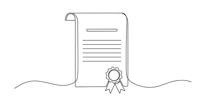 Minimalist curled certificate with seal and ribbons. no editable stroke