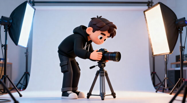 Cartoon Photographer with Studio Lighting Setup