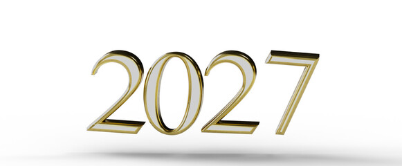 Elegant 2027 illustration with gold and white numbers on a clean white background. Perfect for New Year greetings, busin © vegefox.com