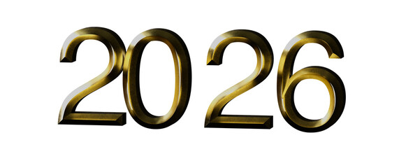 Golden metallic 2026 year on white background. Perfect for new year greetings and future related projects. Celebrate the © vegefox.com