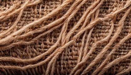 detailed close up macro view of natural brown jute fiber texture showing the rough organic hessian surface perfect for rustic backgrounds and decor decorative detail natural
