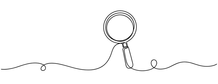Continuous line drawing of magnifying glass on white background. No editable stroke
