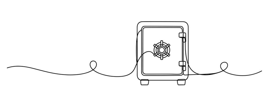Minimalist line art safe illustration with classic vault design. No editable stroke