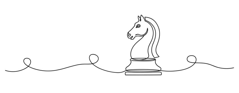 Continuous line drawing of chess knight symbolizing strategy and elegance. No editable stroke