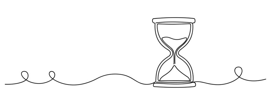 Continuous line drawing of hourglass symbolizing time passing and minimalist art design. No editable stroke