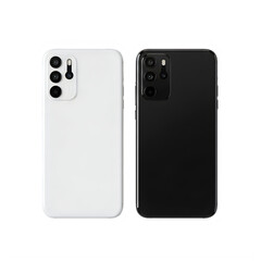Dual smartphones in white and black colors isolated on transparent background