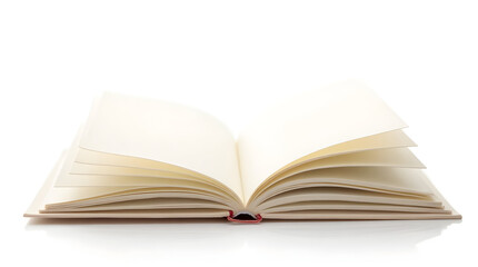 Open Blank Book with Cream Pages on White Background for Creative Writing or Publishing