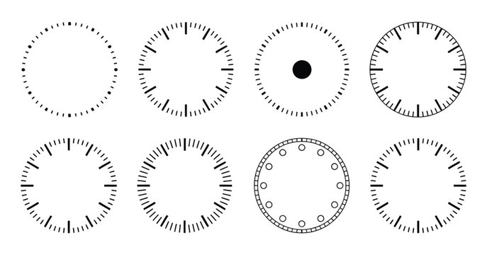 Watch face circle round clock dial with precise minute and second time scale, stopwatch timer icon design