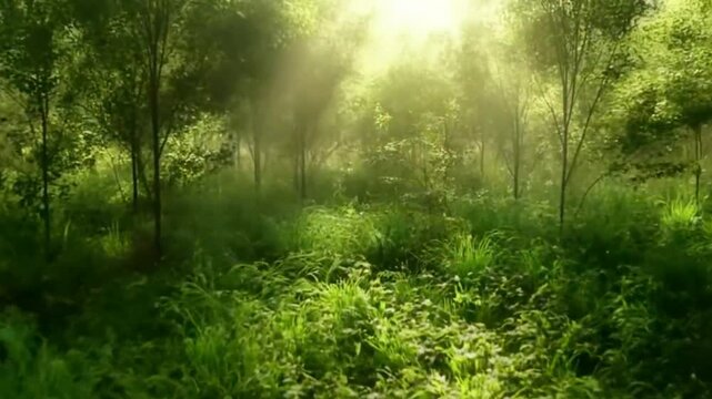 split screen animation dry land transforming into green forest