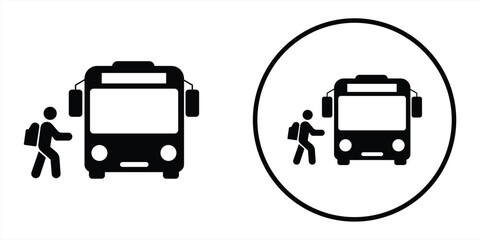 School bus icon. Children going to school. Public transport. Back to school. Vector icon isolated on white background. © GraphicGlow