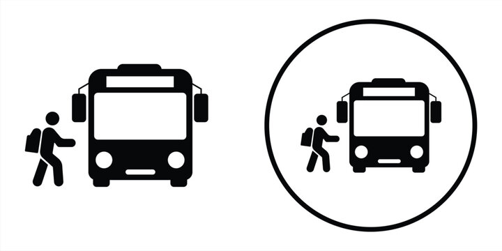 School bus icon. Children going to school. Public transport. Back to school. Vector icon isolated on white background.