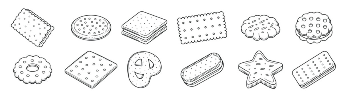 biscuits doodle hand drawn isolated on white background