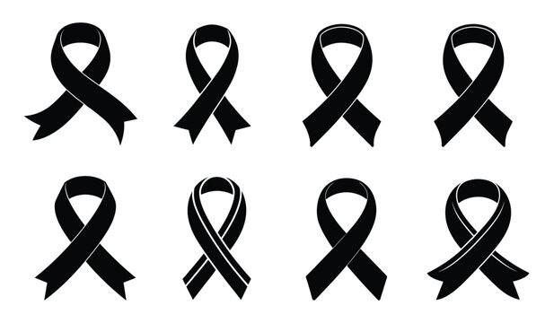black and white awareness ribbon set symbol for charity