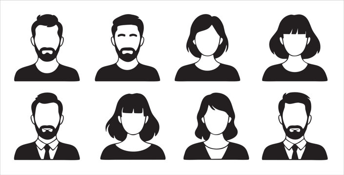  simple black and white avatar icons male female beard