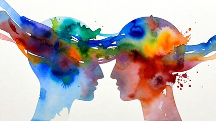 Telepatia e comunicazione: teste colorate che scambiano idee