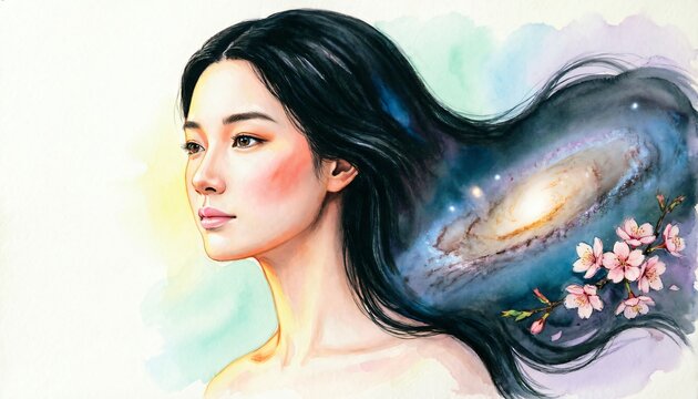 Dea dell'universo: arte fantastica con colori vivaci e cosmici
