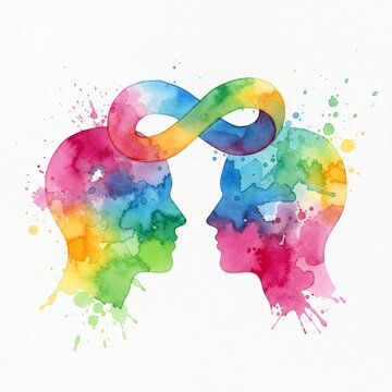 Connessione infinita: due profili ad acquerello e simbolo dell'infinito