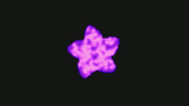 purple flower shape flame explosion effect in pixel art style with black screen background