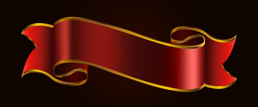 Elegant red ribbon banner with golden border on a dark background. A classic design element for text or promotion. Vector illustration
