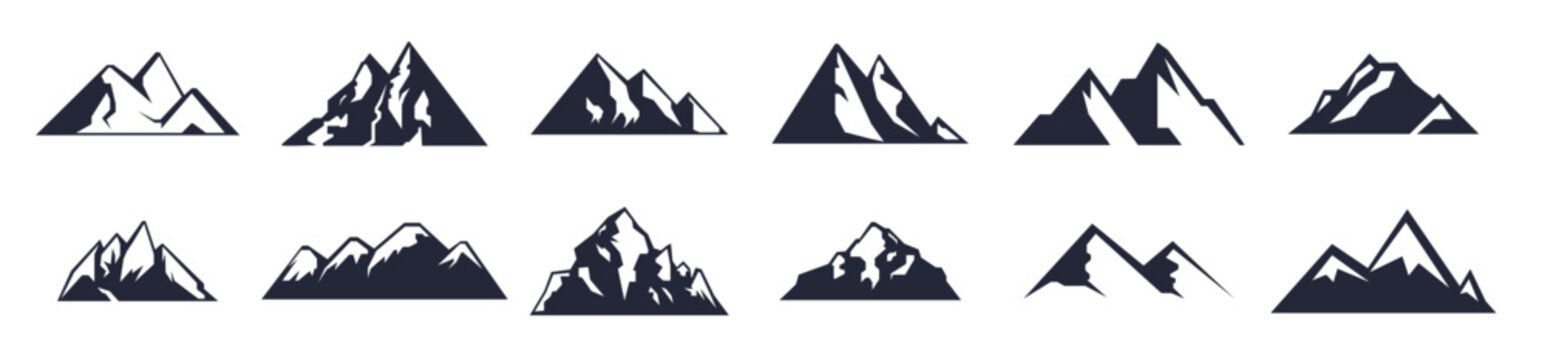 Mountain logo, Mountain expedition and rock climbing vector icons.