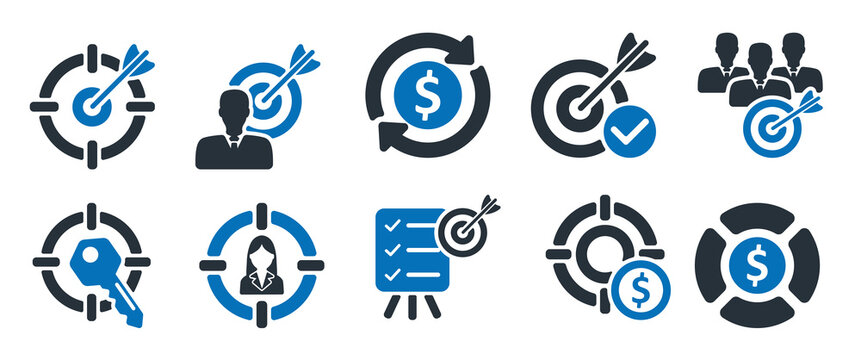 set of business icons as objective profit target tax