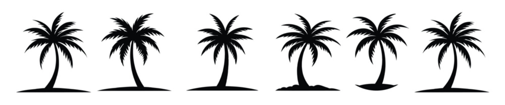black palm trees set isolated on white background palm