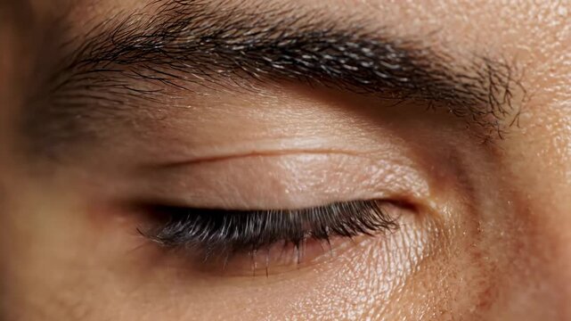 Close-up of a human eye with blue and yellow iris, looking at the camera.