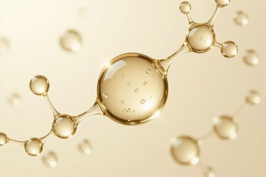 Creamy ivory droplets of salicylic acid with delicate viscous bridges float above a soft luminous surface, highlighting texture and clarity in close-up detail.