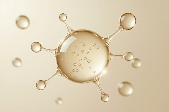 Creamy ivory droplets with microbubbles float above a luminous sheen, creating a delicate spermidine network under soft macro lighting.