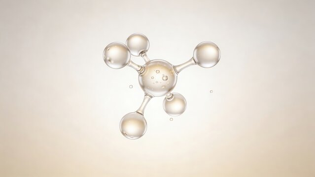 Milky off-white guar gum droplets cluster floats weightlessly with micro bubbles on a smooth pearl gradient background.