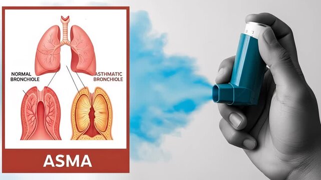 Hand Holding Inhaler Releasing Blue Mist Illustrating Asthma