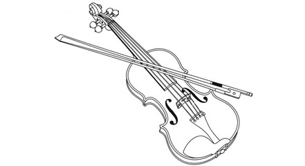 Detailed illustration of a classical violin with its bow, artistic and elegant.