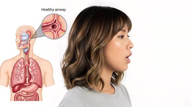 Profile View of a Woman with Anatomical Illustration of Throat 