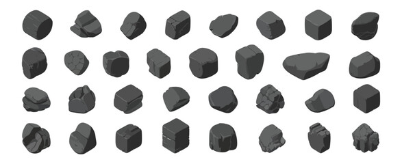 Low poly stone and rock collection with geometric shapes, flat shading design, suitable for game landscapes and 3D environments, vector illustration © Ayat 03