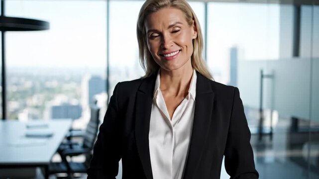 Confident Businesswoman Posing in Modern Office Environment.