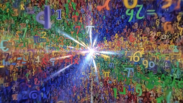 Abstract colorful background with floating mathematical symbols and numbers